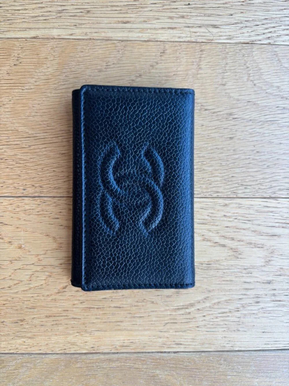 Authentic CHANEL Black Leather 6-Key Holder | Gold Hardware